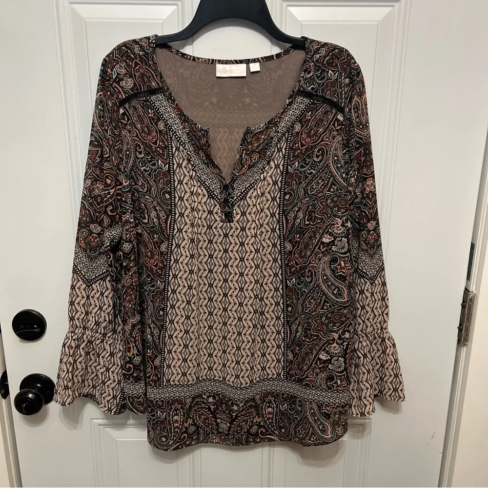 Belle by Kim Gravel Paisley Blouse in Multicolor NWOT - Picture 2 of 16